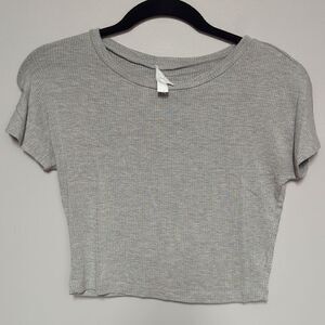 Hashtag Gray Ribbed Cropped Shirt